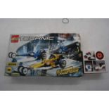 A Lego Technic Slammer Dragster racing set; together with a Lego System model car