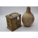 An 18th century German salt glazed stoneware flagon, height 28cm, together with a velvet clad