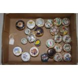 A collection of enamel and porcelain patch boxes, to include Crummles, Staffordshire Enamels and