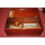 A 19th century mahogany box containing miscellaneous treen, prints, etcInternal dimensions 21 x 51 x