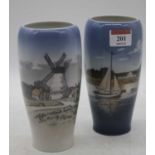 A pair of Royal Copenhagen vases, each decorated with a landscape, h.17cm