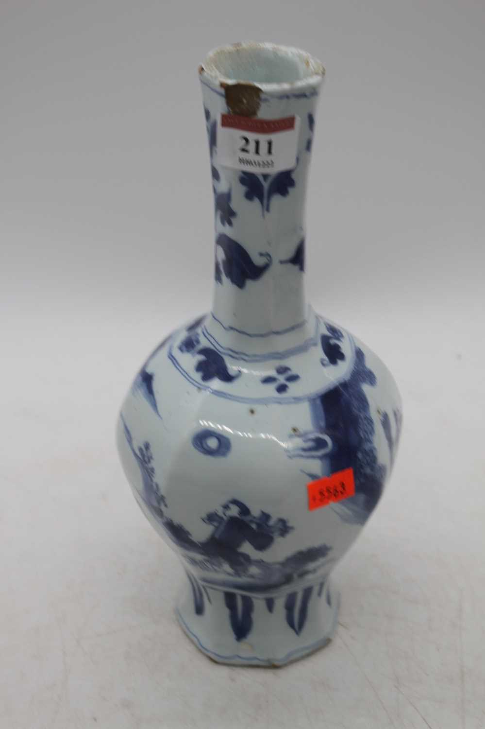 An 18th century Delft vase, of octagonal form, h.26.5cm (a/f)Large chips to the rim.Overall poor - Bild 3 aus 7