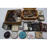 A collection of miscellaneous items to include lacquered boxes, candle snuffer, ladies powder