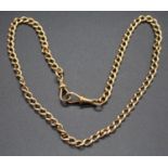 A 15ct gold curblink watch chain, with lobster claw clasp to either end, 36.6g, length 48cmNo