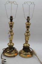 A pair of Lampart brass table lamps, height 58cm including fittings