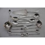 A mixed lot of 19th century and later continental white metal and silver plate flatware to include