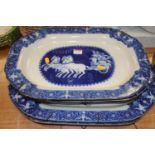 A graduated set of 5 blue & white transfer decorated serving dishes
