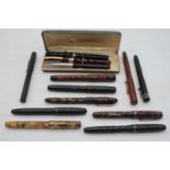A collection of vintage fountain pens, to include four Mabie Todd & Co Ltd "Swan" examples, 3x