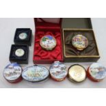 A collection of patch and pill boxes to include Halcyon Days, the 2014 Christmas Box, in original