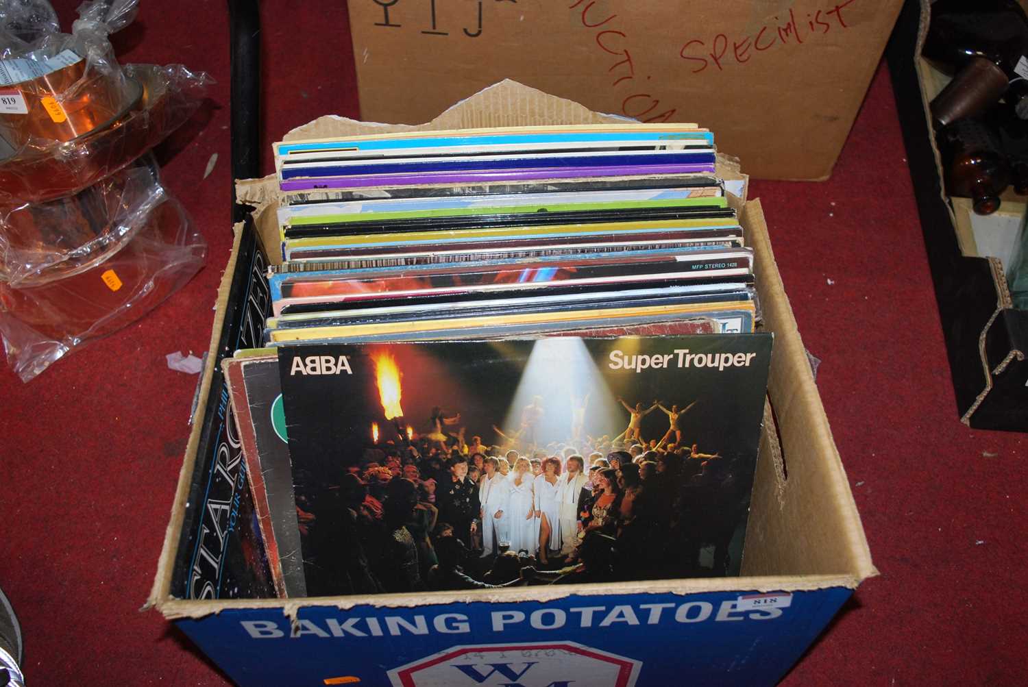 Two boxes of various records to include Abba, Kenny Rogers, Dusty Springfield, and Barbra Streisand