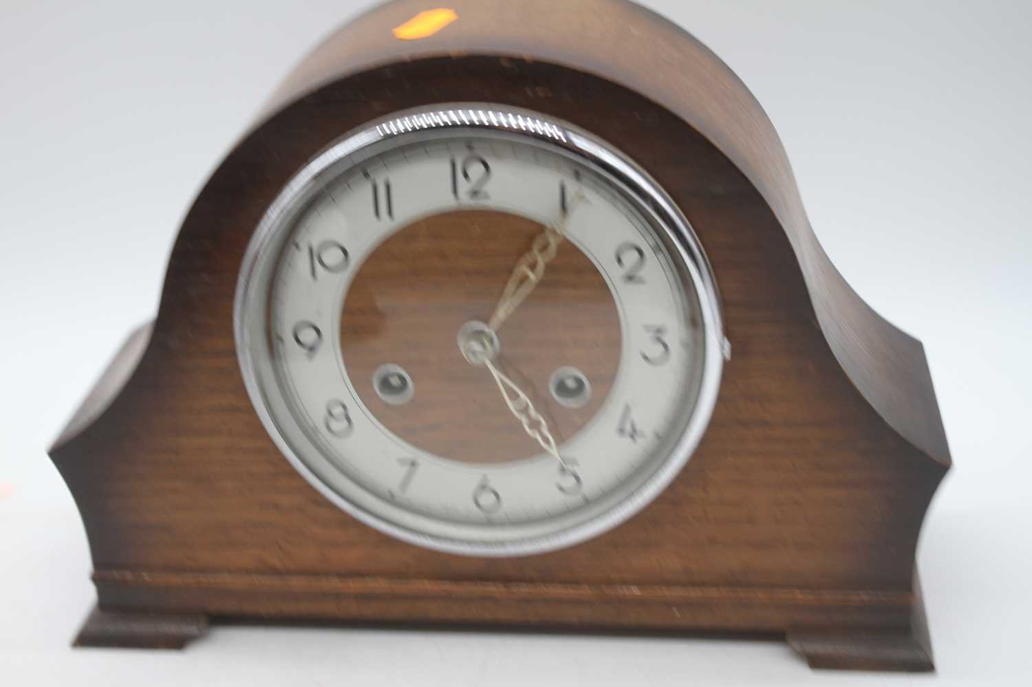 An Edwardian mahogany cased eight day mantel clock, the enamel dial showing Arabic numerals, - Image 3 of 3