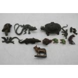 A small collection of various animal and insect figures to include verdigris lizard, tortoise etc