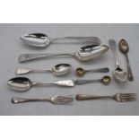 A George III silver serving spoon having engraved terminal, maker Peter, Ann & William Bateman,
