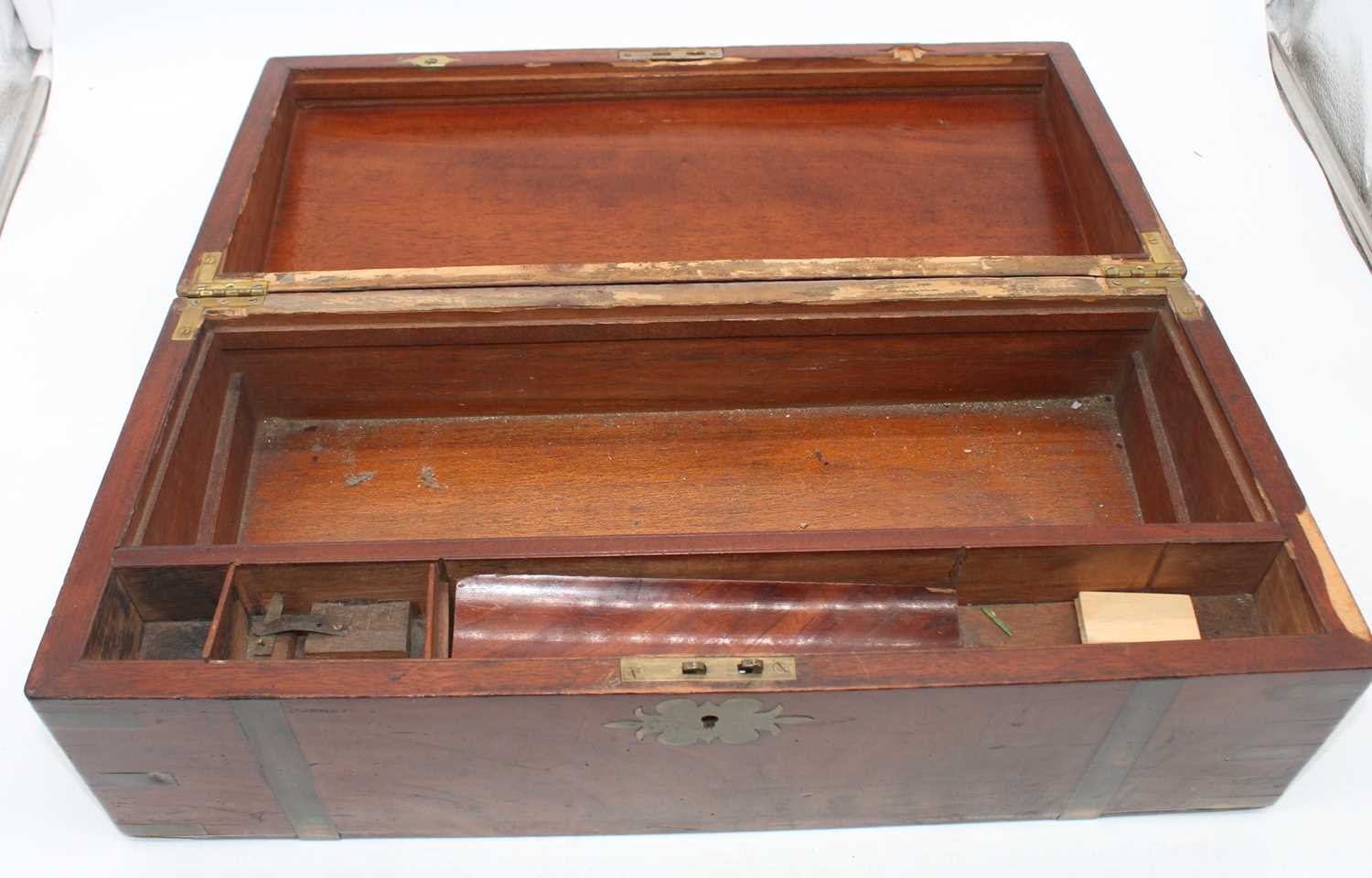 A 19th century brass bound mahogany writing slope, width 50cm (a/f) - Image 3 of 3