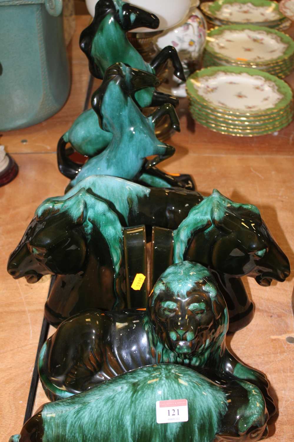 A collection of Blue Mountain pottery animal figures, largest height 37cm