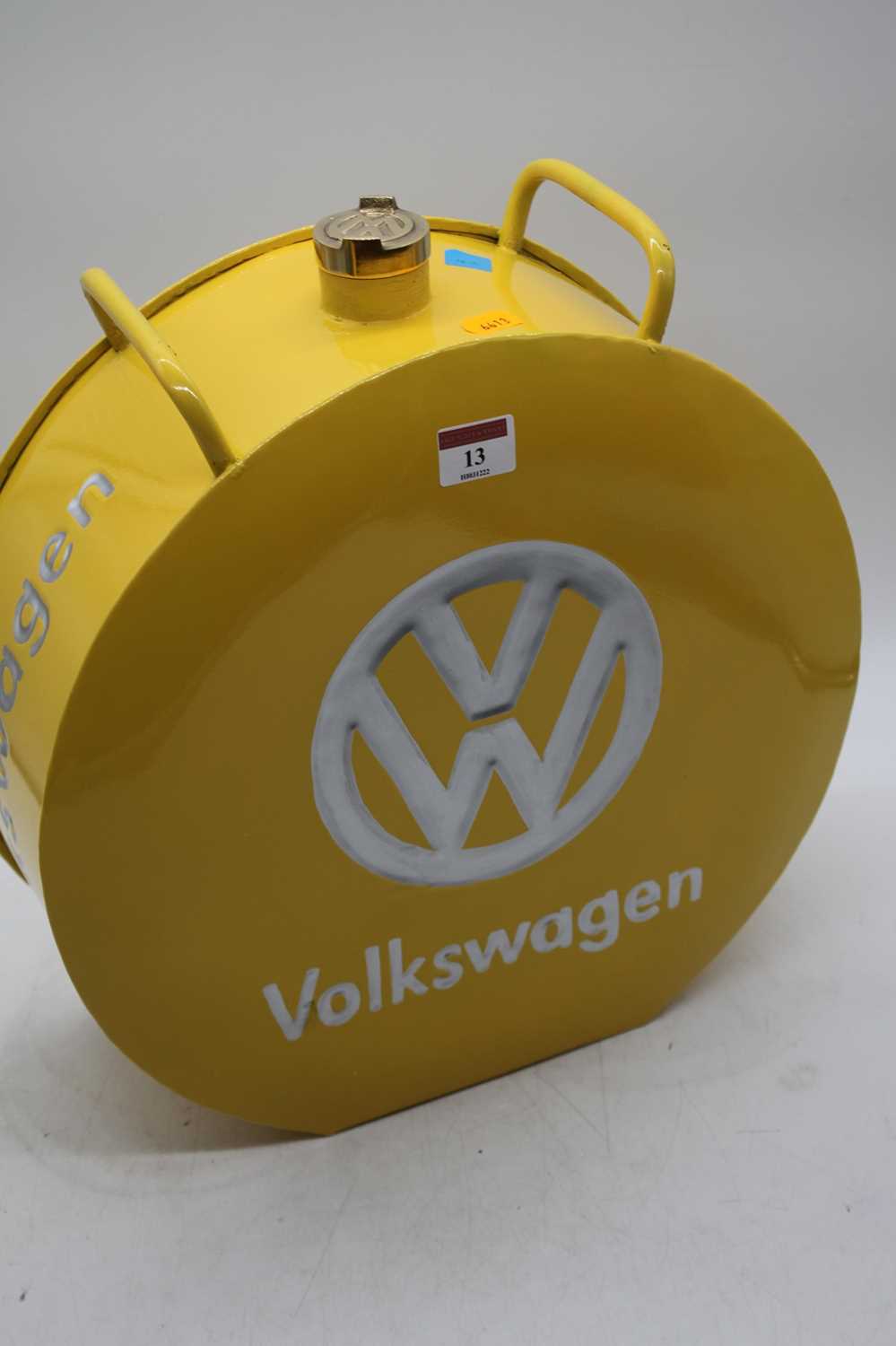 A reproduction Volkswagen yellow painted oil canister, height 36cm - Image 2 of 3