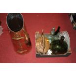 A collection of miscellaneous items to include a Victorian copper range kettle, a green glass