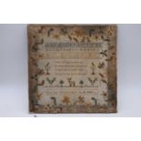 A mid 19th century needlework sampler, signed Fanny Rose, Old Newton, July 1844