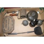 A collection of miscellaneous items to include a 19th century carved pattern roller, a wooden