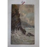 20th century English school - Coastal landscape, oil on board, 23 x 14cm