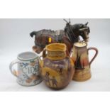 A Melba type pottery horse, height 28cm, together with a Passmore jug, a Watcombe coffee pot and a