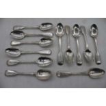 A harlequin set of twelve Victorian silver teaspoons in the Fiddle & Thread pattern, 12.2oz