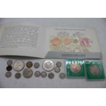 A small collection of coins to include New Zealand 1965 souvenir set, Elizabeth II silver jubilee