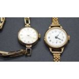 A lady's Tudor 9ct gold cased manual wind wristwatch (overwound), case dia.22mm, on 9ct gold