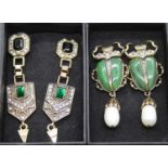 A pair of Art Deco style gilt metal and paste set ear pendants, 7cm; together with a pair of