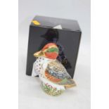 A Royal Crown Derby model of a green-winged teal, Gold button h.12cm, boxedNo Damage