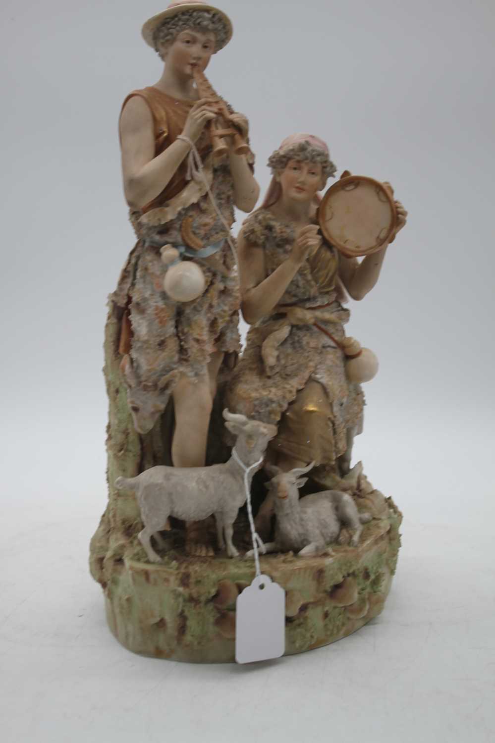 A Royal Dux porcelain figure group, of a pair of musicians, height 37cm - Image 4 of 4