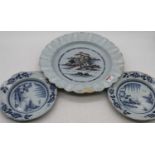 An 18th century Bristol Delftware charger, sapro bianco sapro decorated to the border, dia. 36cm,