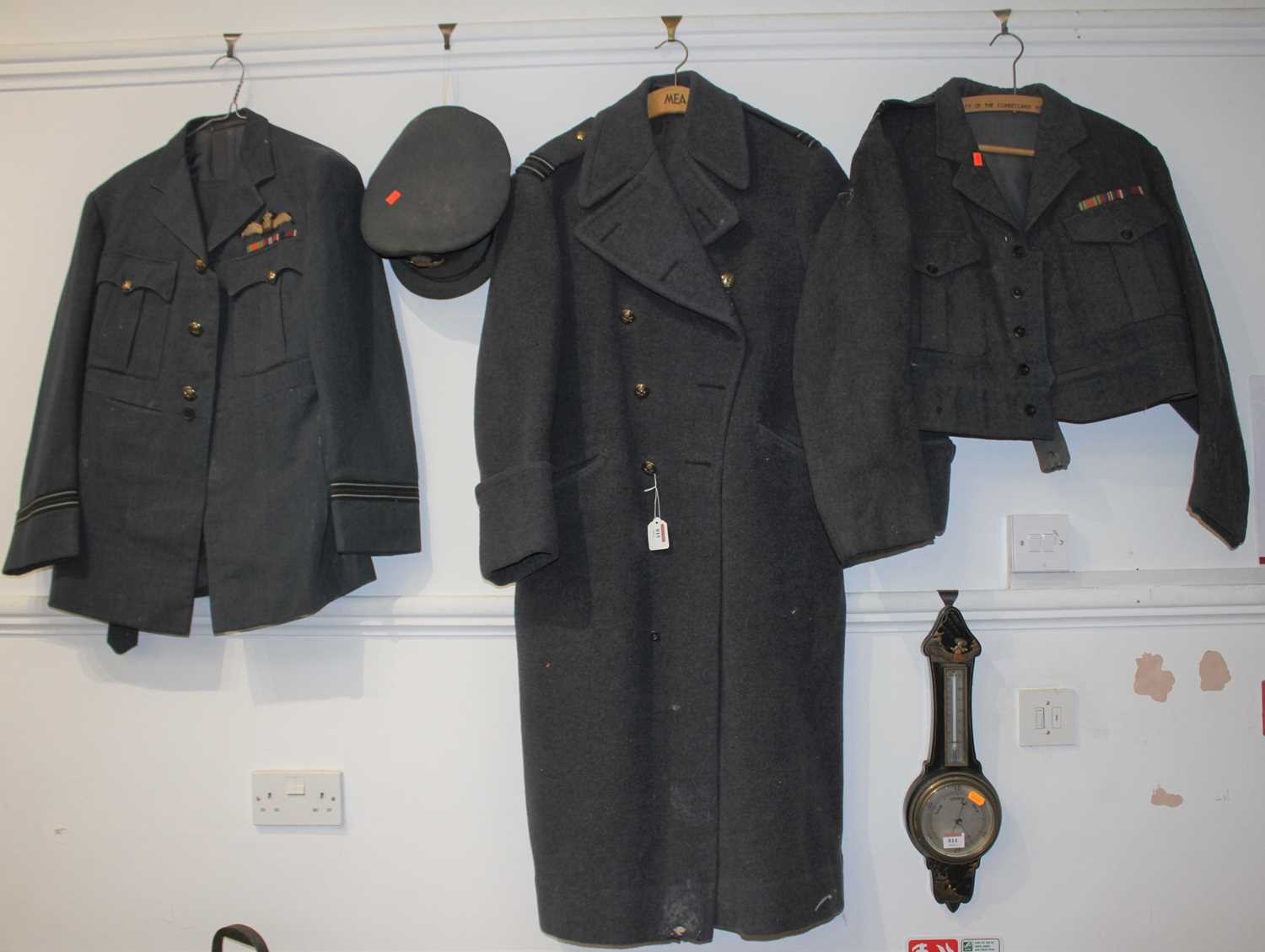 World War II issue RAF Flight Lieutenants uniform comprising Blazer, Jacket, trousers, great coat