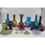 A collection of 19th century and later glass ware to include a pair of 19th century green glass
