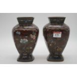 A pair of Chinese cloisonne enamel decorated vases, h.18.5cmBoth with losses to the enamel and