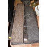 A collection of 18th century and later carved oak panels, largest 52x36cm