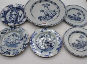 An 18th century Dutch Delft charger, dia. 34cm, together with five further 18th century Dutch