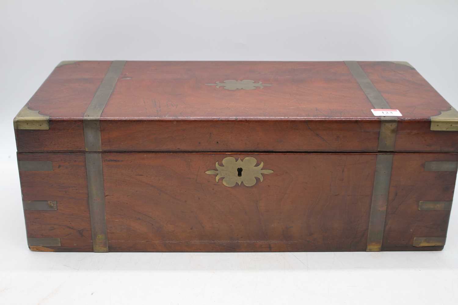 A 19th century brass bound mahogany writing slope, width 50cm (a/f)