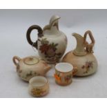 A Royal Worcester Old Ivory cleft jug, h.13cm; together with four Royal Worcester blush ivory