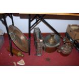 A collection of 19th century and later copper, to include a warming pan, range kettle etc