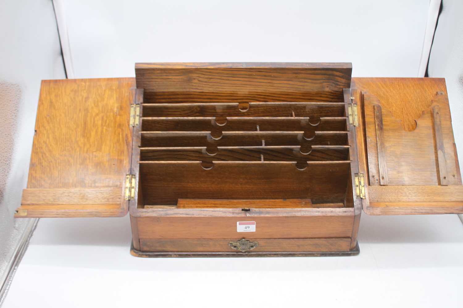 A 19th century oak stationery cabinet, the doors opening to reveal an arrangement of pigeon holes, - Image 3 of 3