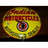 A convex enamelled sign for Indian Motorcycles, dia.30cm