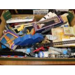 One box of mixed toys to include Star Wars, Thunderbirds, and aircraft interest