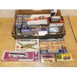 One box of mixed boxed diecast vehicles, white metal figures and plastic kits to include Matchbox,