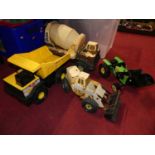 One box of mixed Tonka Toys to include a large scale loose cement mixer