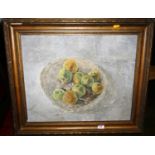 Mid-20th century school - Still life with apples, oil on mill board, signed with monogram JMK, 41