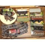 One tray containing a collection of mixed Hornby, 0 gauge locomotives, passenger stock and