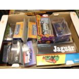 One box of mixed boxed diecast vehicles and tinplate models to include a tinplate model of a