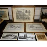 Assorted monochrome prints, to include Suffolk topographical interest (6)