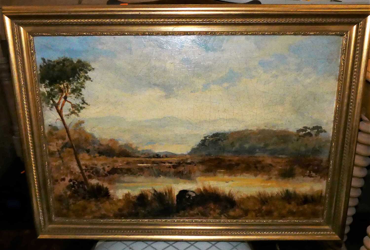 John Webb - River landscape, oil on canvas, signed lower right (with patch repairs and